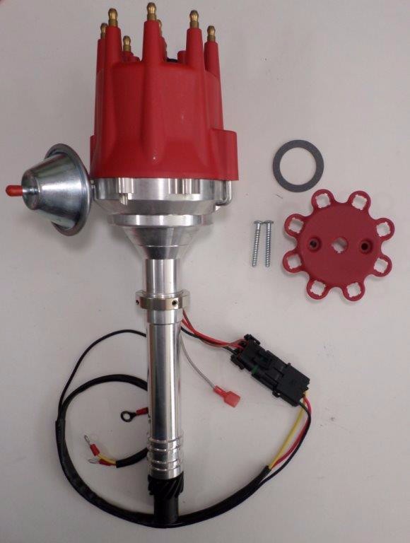 small cap BIG BLOCK CHEVY 348 409 RED HEI Distributor + Chrome Coil + Plug Wires