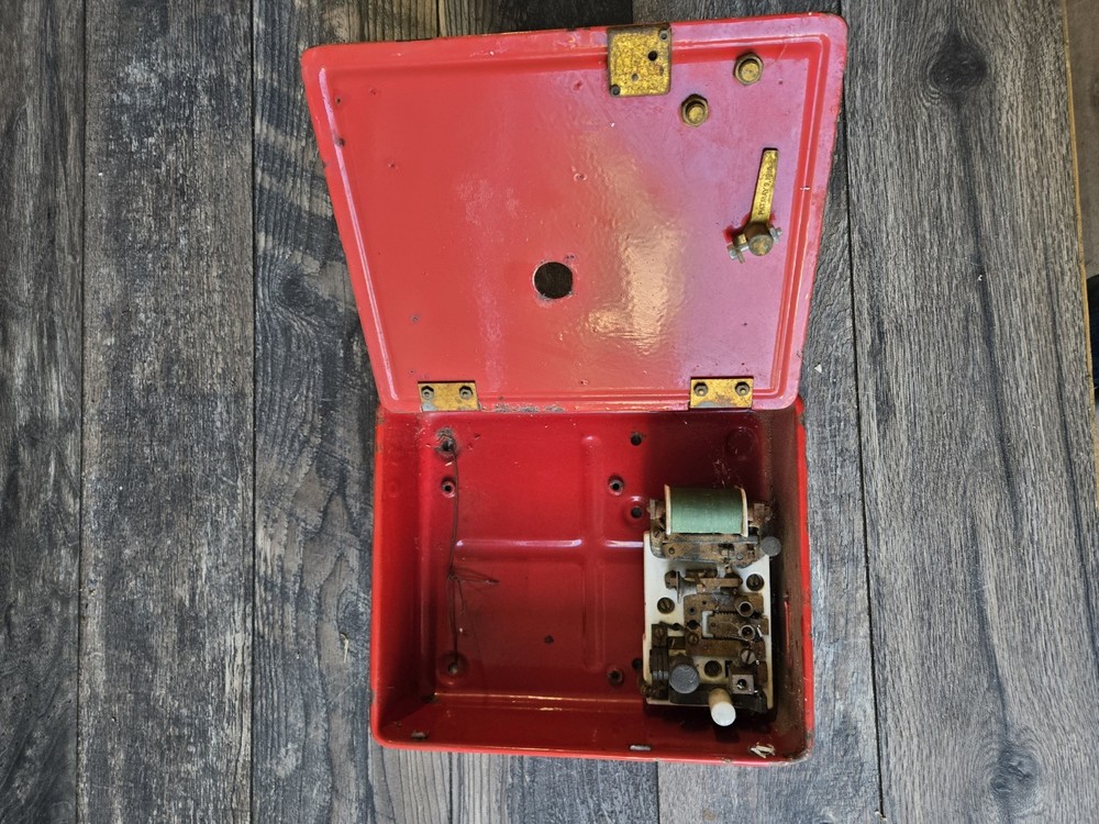 vintage PEERLESS Red Fire Alarm Pull Station box OLD PORCELAIN