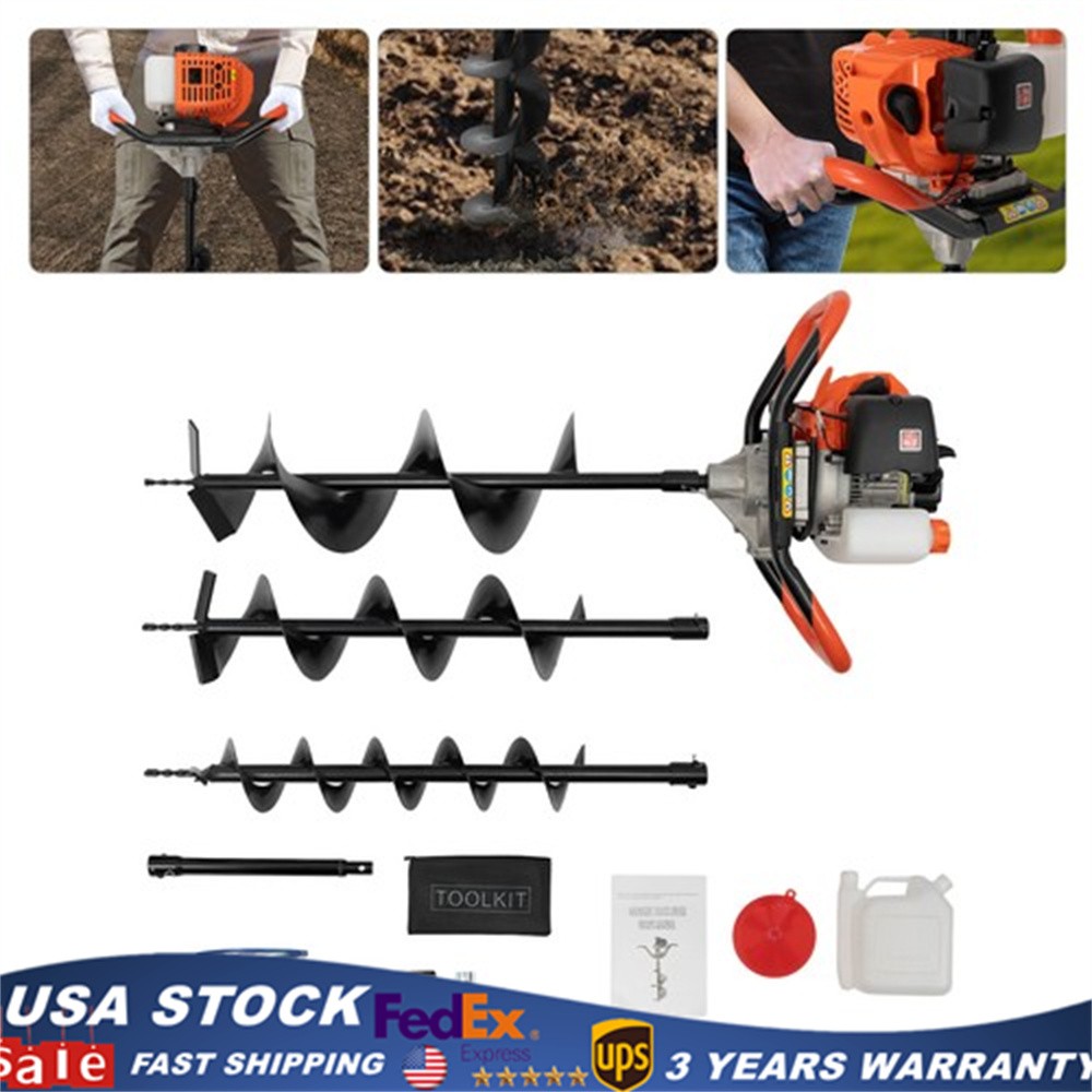 Auger Post Hole Digger 52cc-2 Stroke Digging Tool with Drill Bits 4'', 6" & 8"