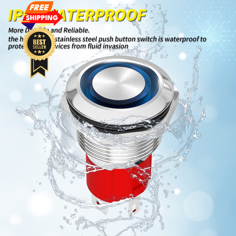 Momentary Push Button Switch 20 Amp 12V Start 19mm SPST Silver