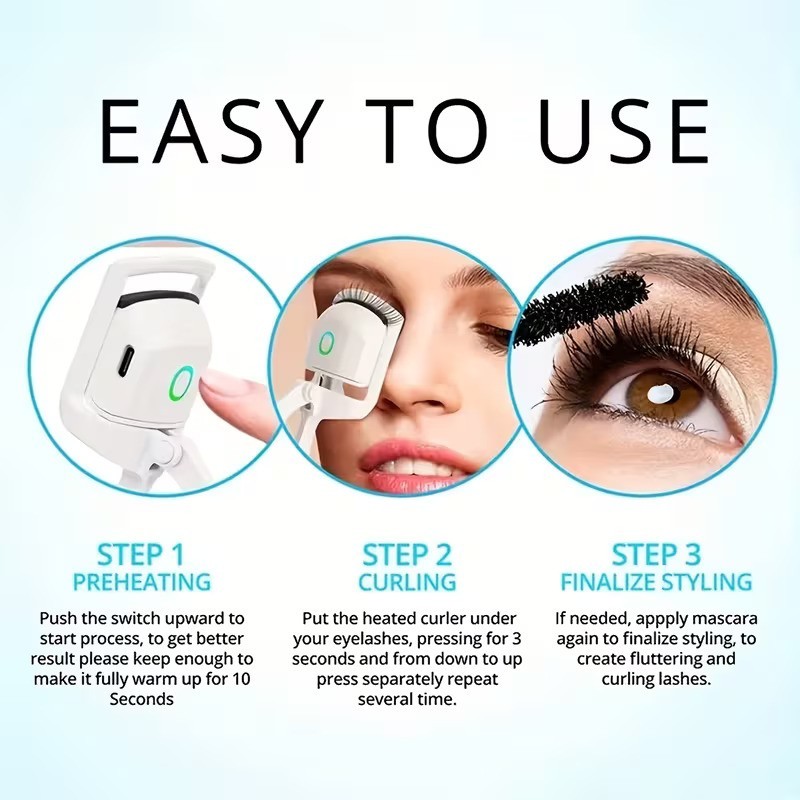 USB Powered Electric Eyelash Curler Safe Heated Lash Tool