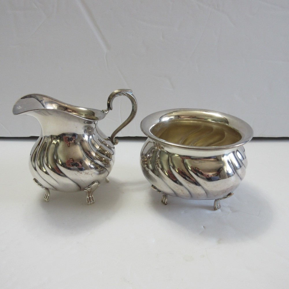 Vintage ) T.M. 60 GR Silverplate Silver Cream and Sugar Set - Norway? - 143.0 gr
