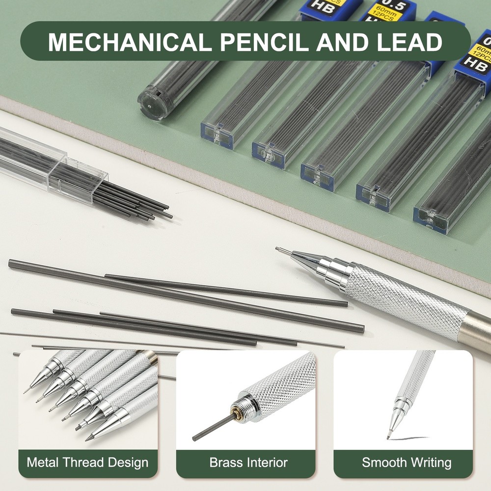 2Pcs Mechanical Pencil 2mm for Drawing, Silver