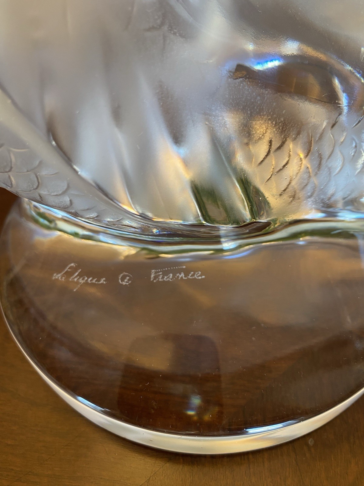 Lalique Crystal Large 11” Double Fish Deux Poisson Sculpture signed excellent