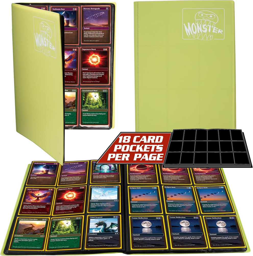 9 Pocket Trading Card Binder- Matte Lime Album W Side Loading Pockets, Antitheft