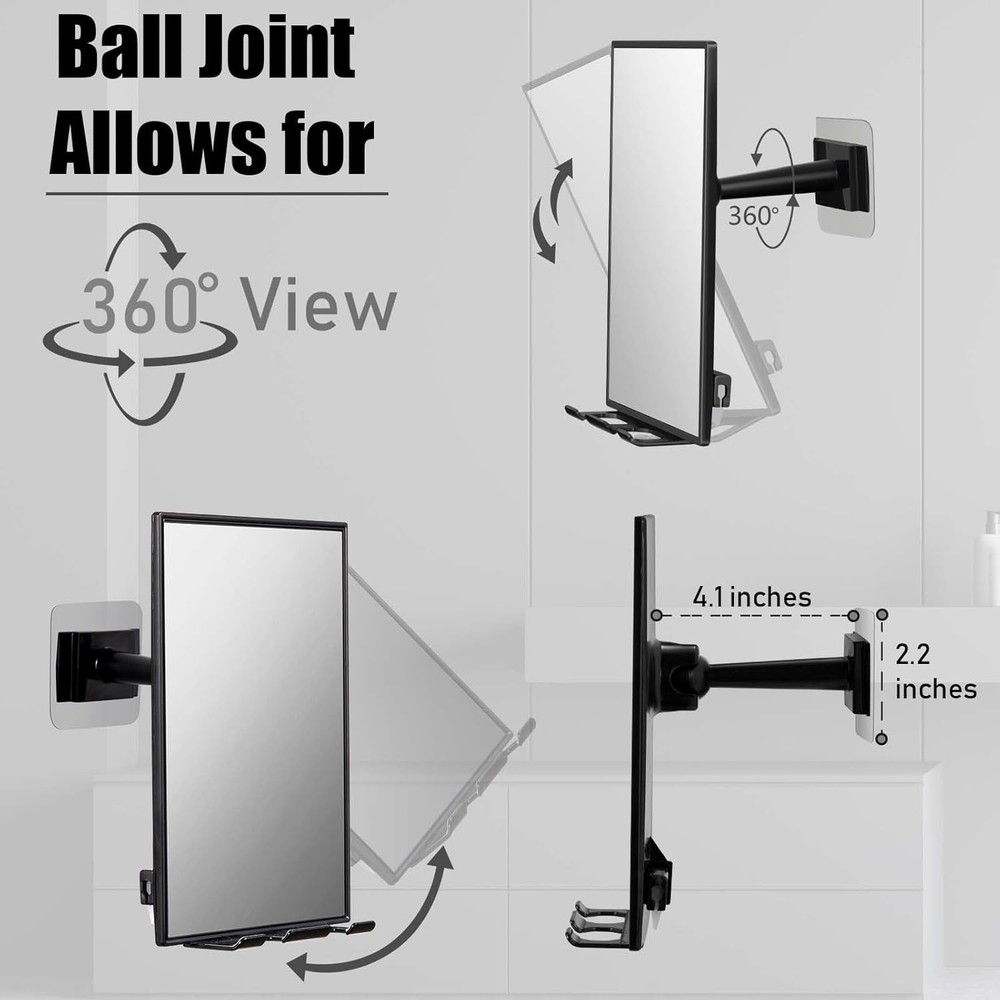 LFOYOU Shower Mirror for Shaving with 2 Replaceable Adhesive - Two Razor Holder,
