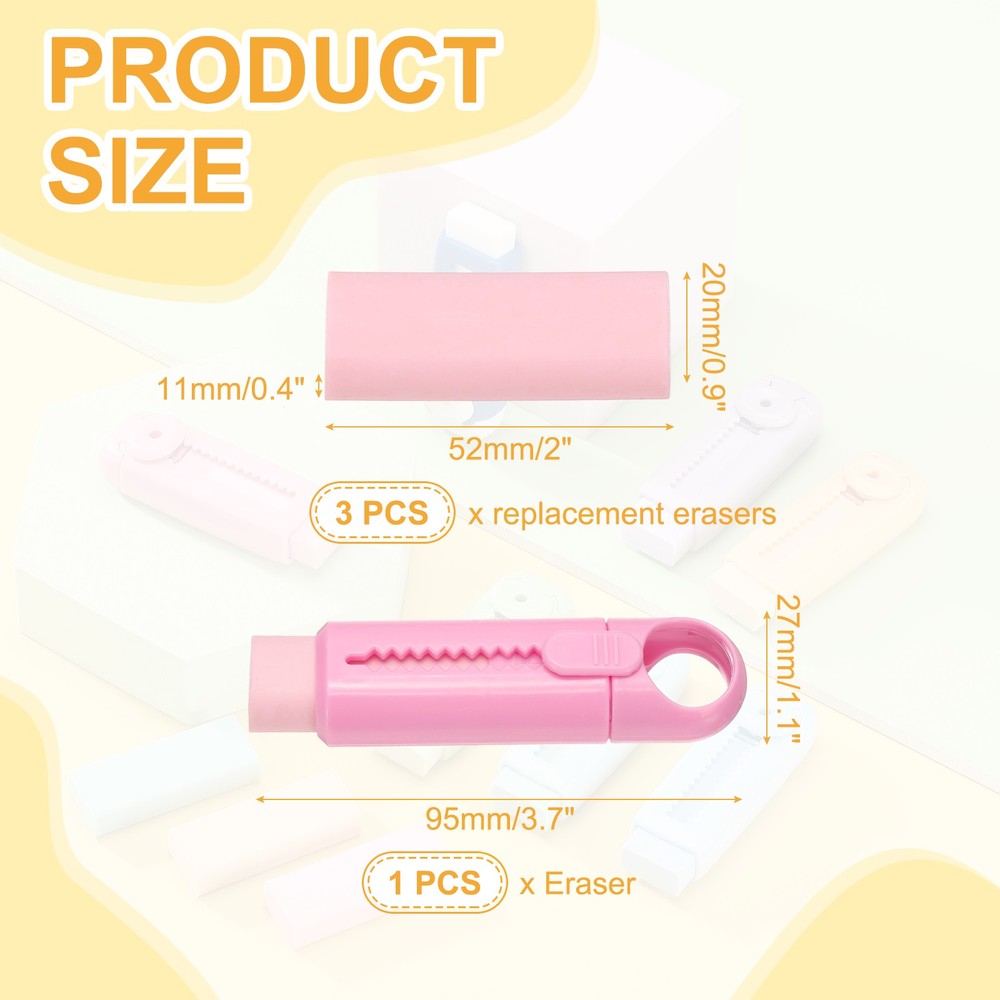 4 PCS Erasers, Pencil Erasers Large Eraser Push Pull Cute Soft, Pink TPE