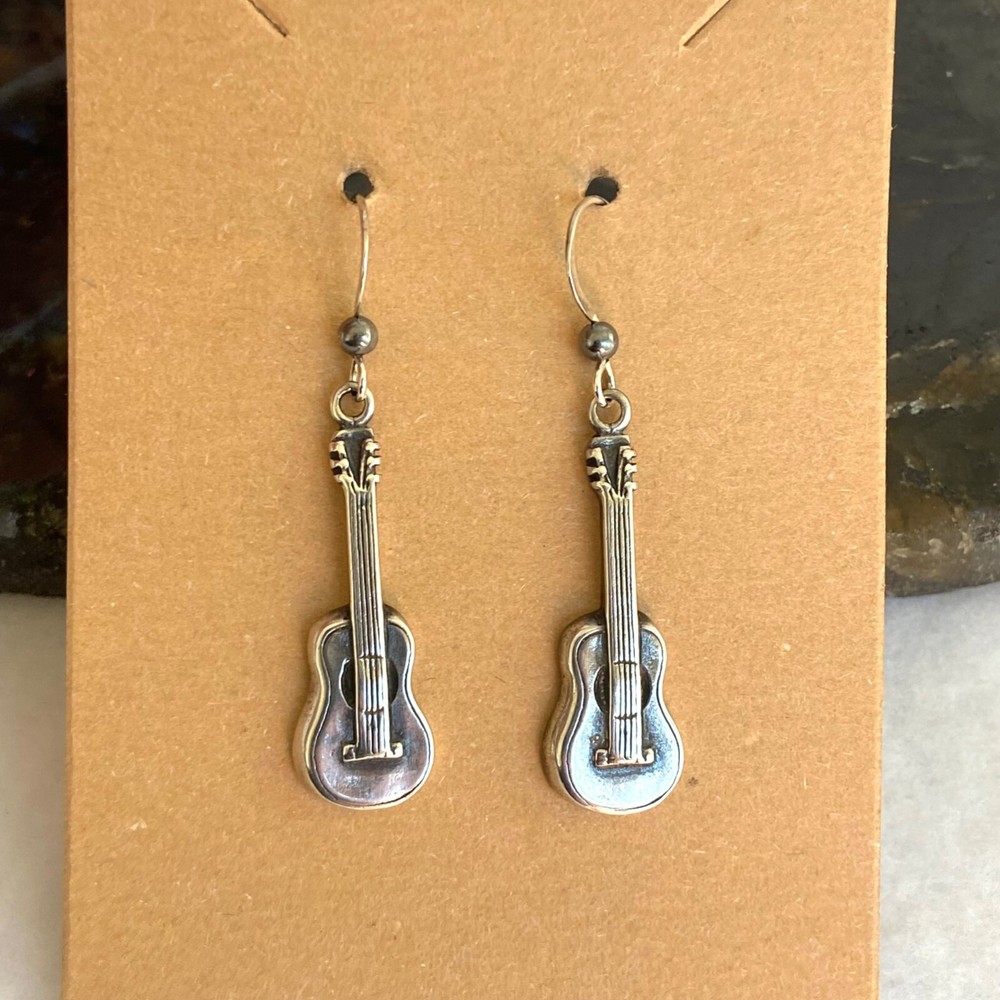 Sterling Silver 925 1.75" String Guitar Music Themed Dangle Drop Earrings