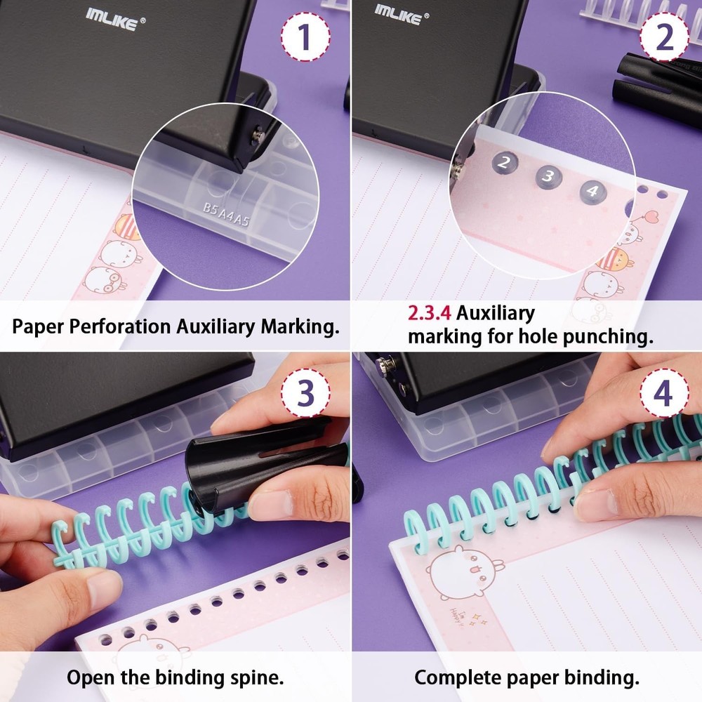 Practical 10-Hole Binding Machine with Multi-Color Binding Spines for Planners