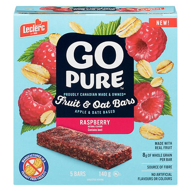 Leclerc Go Pure Raspberry Fruit & Oat Bars, 140g/5 oz. Box {Imported from Can...