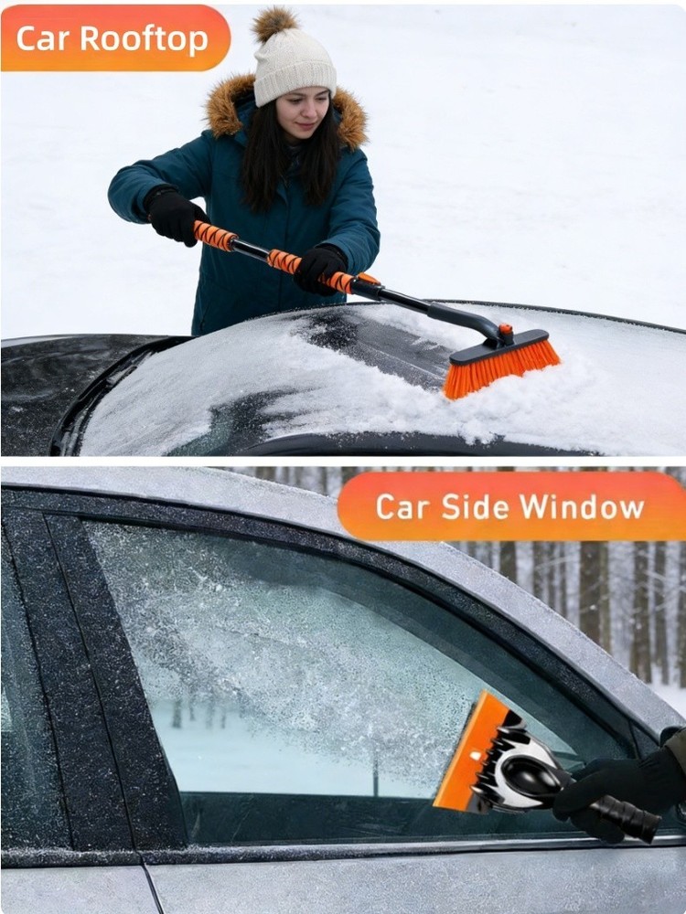 35.4“360°Rotating Extendable Snow Brush and Ice Scraper, Telescoping Ice Scraper