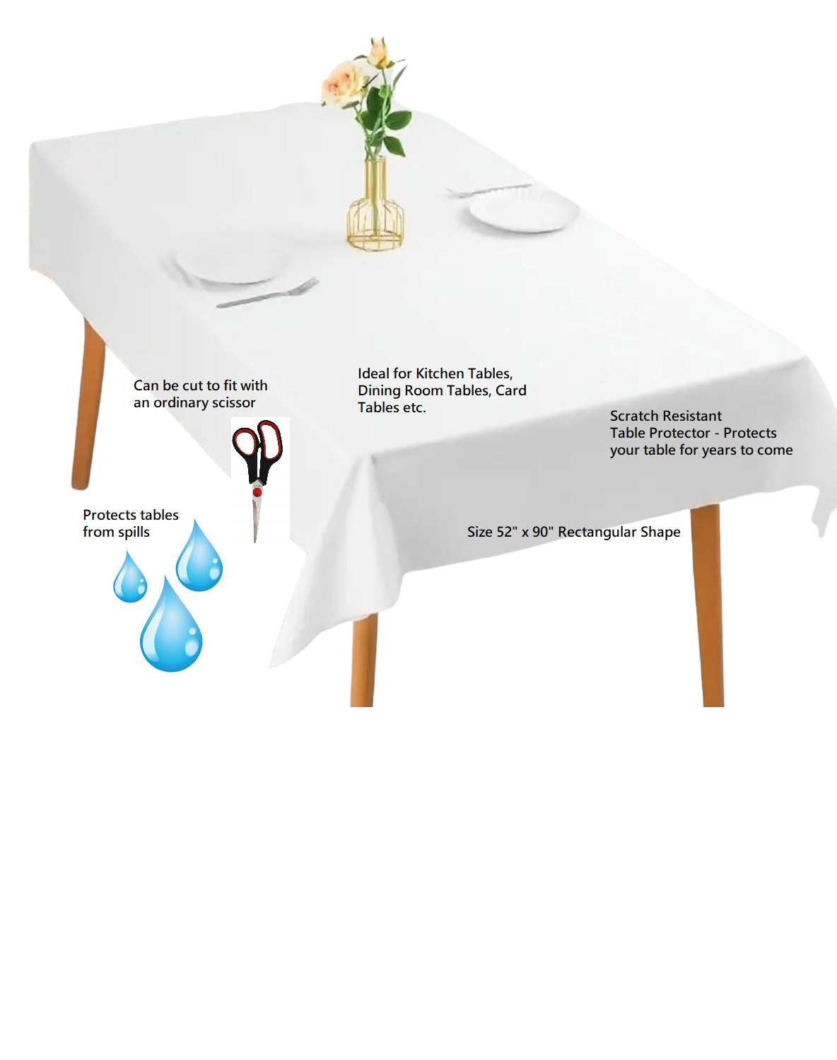 Flannel Back Vinyl Table Pad Size 52" x 90" Cut to Fit Protect Your Table Top