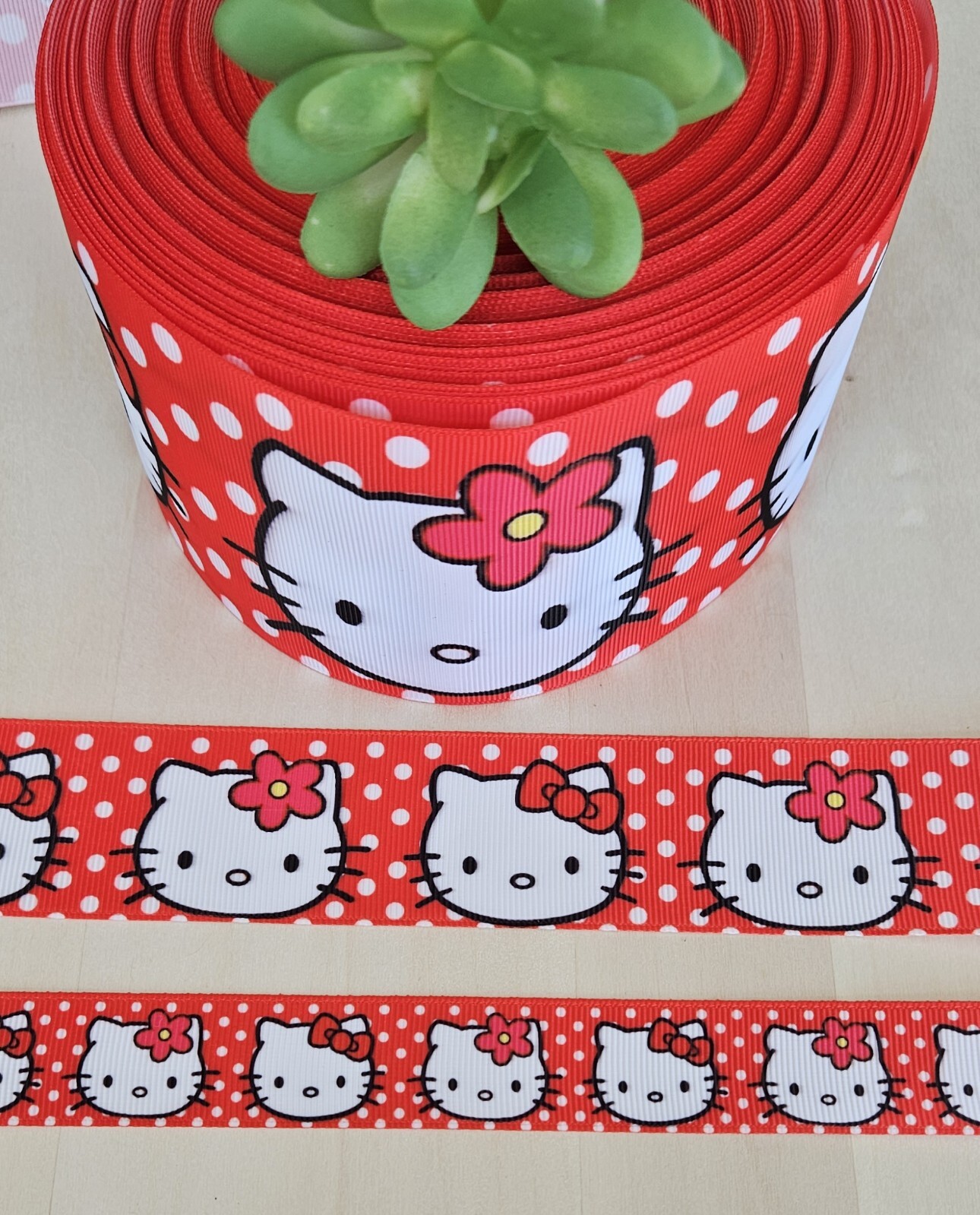 7/8, 1.5 & 3" (1 YD) Hello Kitty Grosgrain Ribbon Cat Animal Hair Bow Lanyard