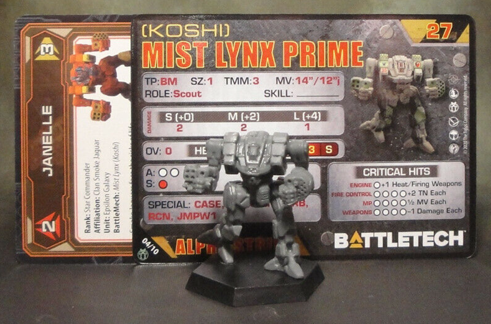 Battletech Mist Lynx Mech + Pilot Cards Alpha Strike Clan Command Star Catalyst