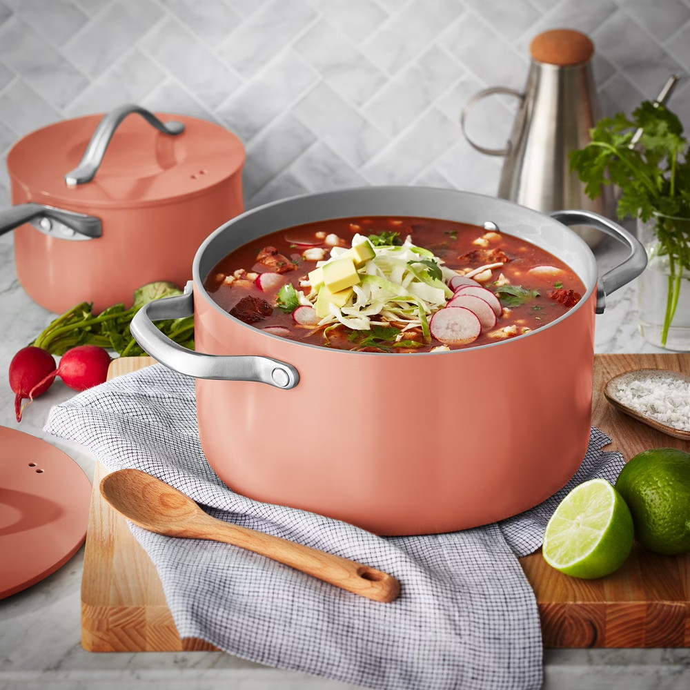 Member's Mark 11-Piece Modern Ceramic Cookware Set- Coral