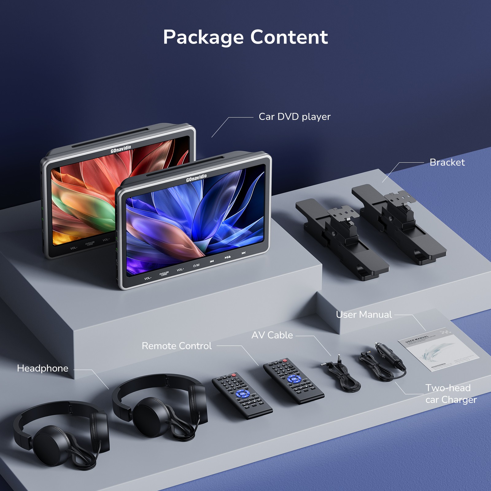 2X10.1" Dual Screen Car Headrest DVD Player TV Rear-Seat Monitor 1080P HDMI USB