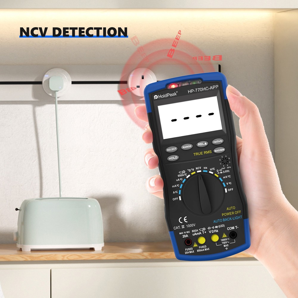 Bluetooth Multimeter NCV True RMS Temp 600A Voltmeter Ammeter AC DC Ohm Meter US