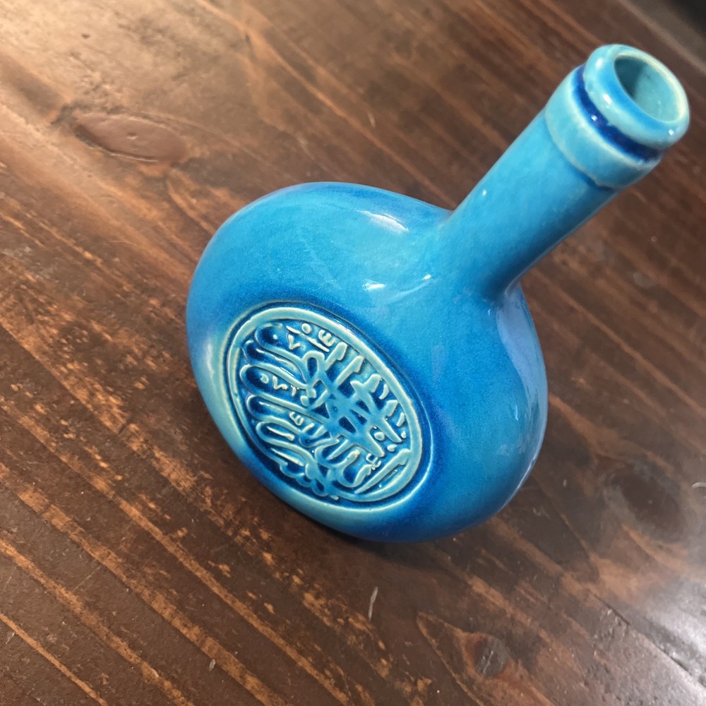 Ceramic Unique Style Blue Vase With Designed Front