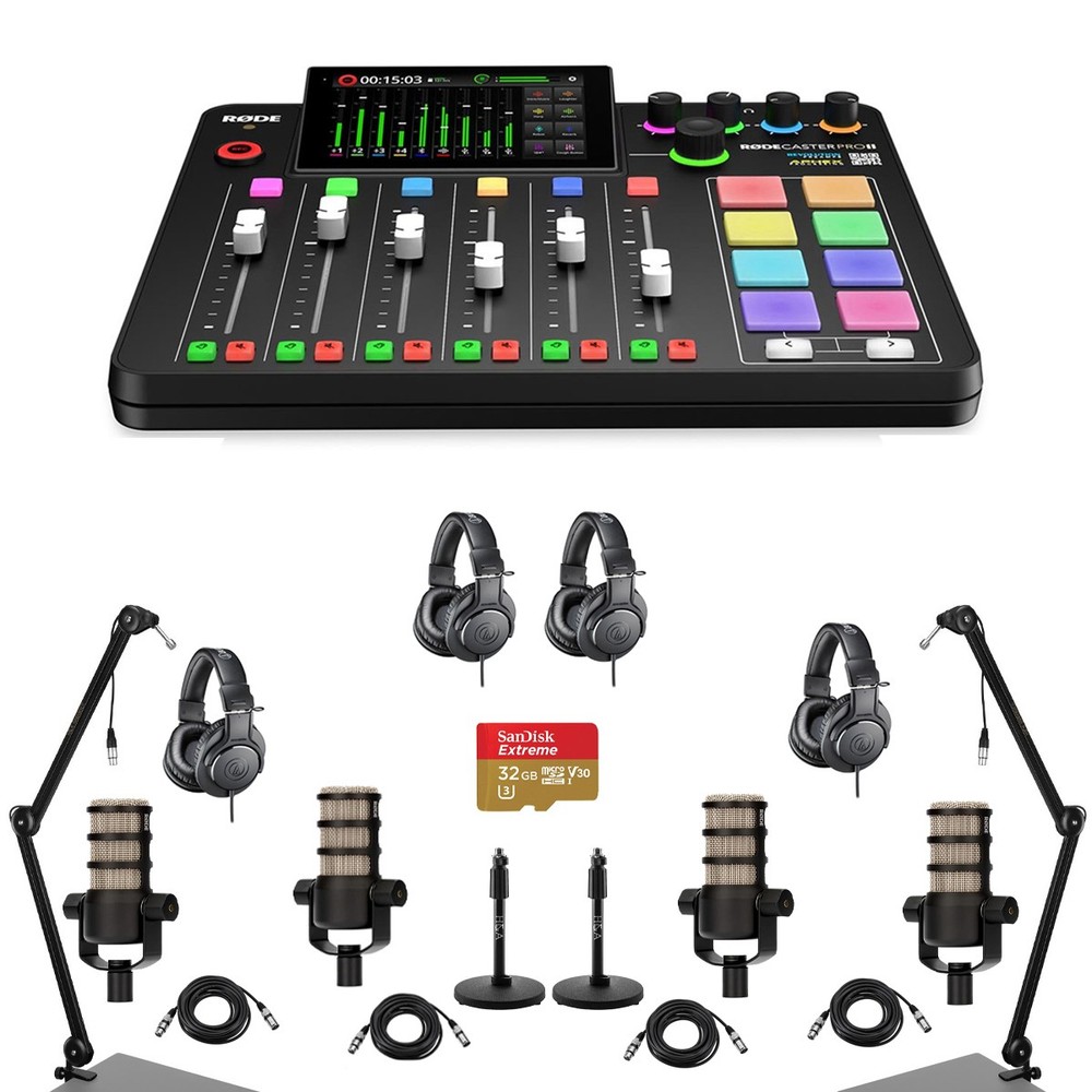 Rode RODECaster Pro II Integrated Audio Production Studio Console Bundle with 4x