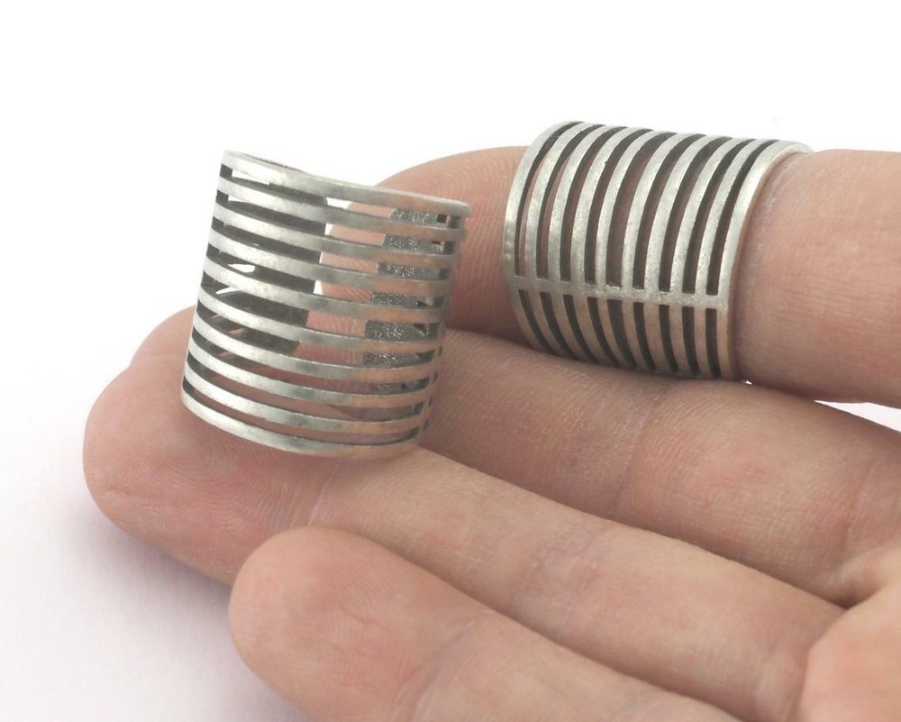 Statement ring separate lines Adjustable Ring Antique Silver Plated Brass 4297