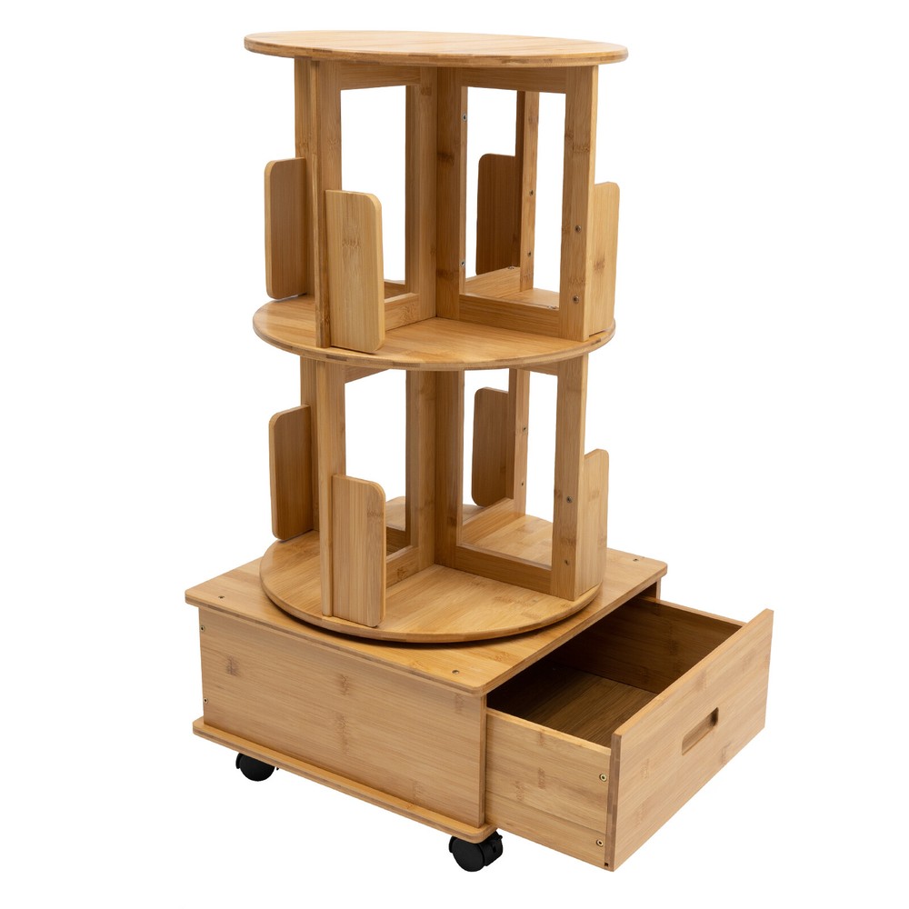 Multi-layer 360° Rotating End Table 2-Tier Bookshelf 360° Wheels Nightstand