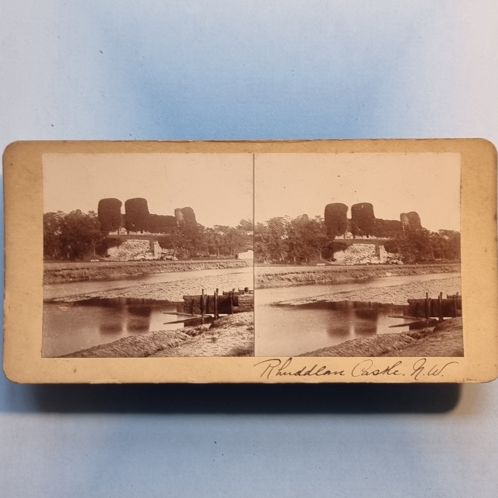 Rhuddlan Denbighshire 3D Stereoview C1880 Real Photo Castle River Wales