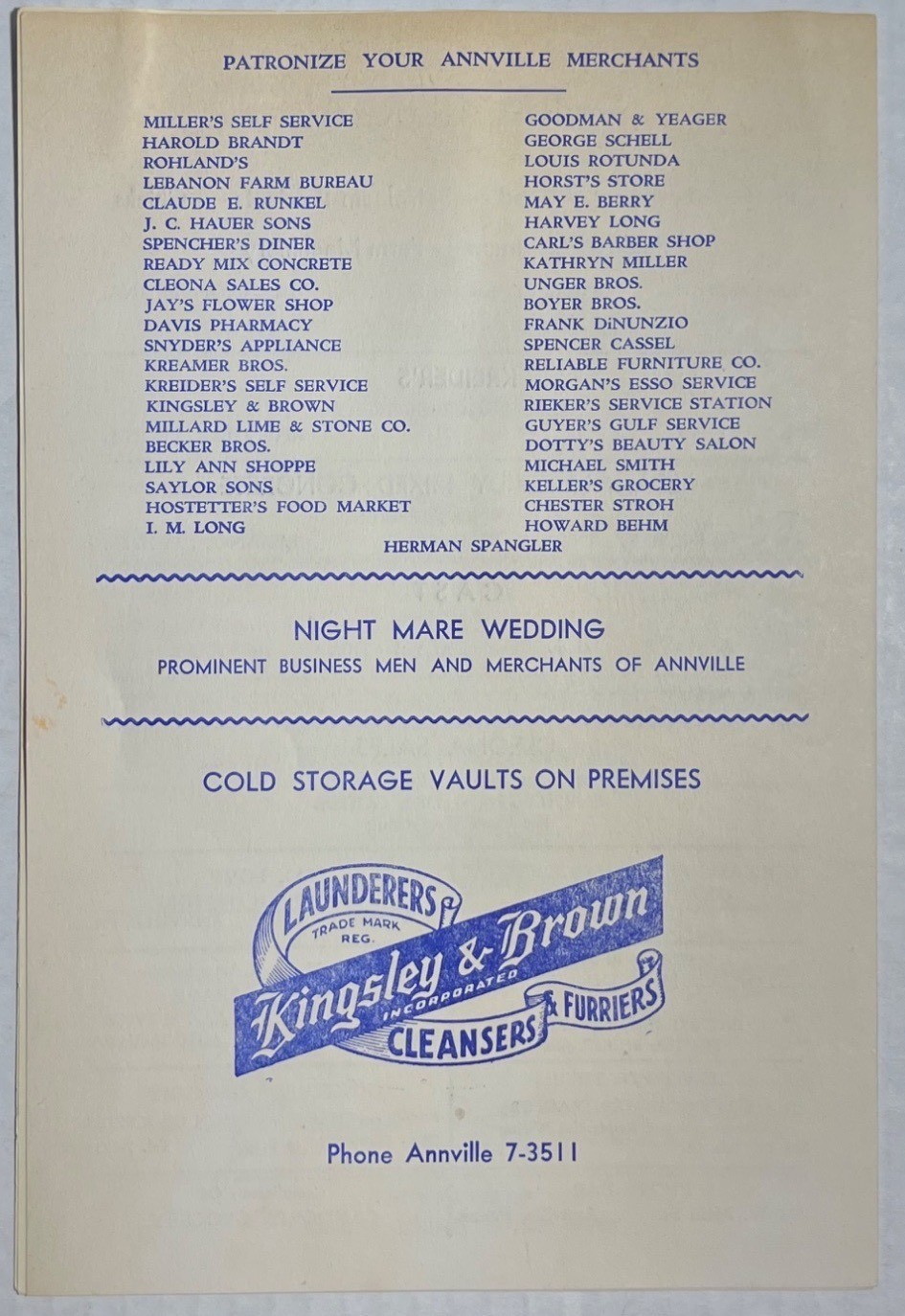 Vintage Comedy Program 1952 Fire Dept Annville PA