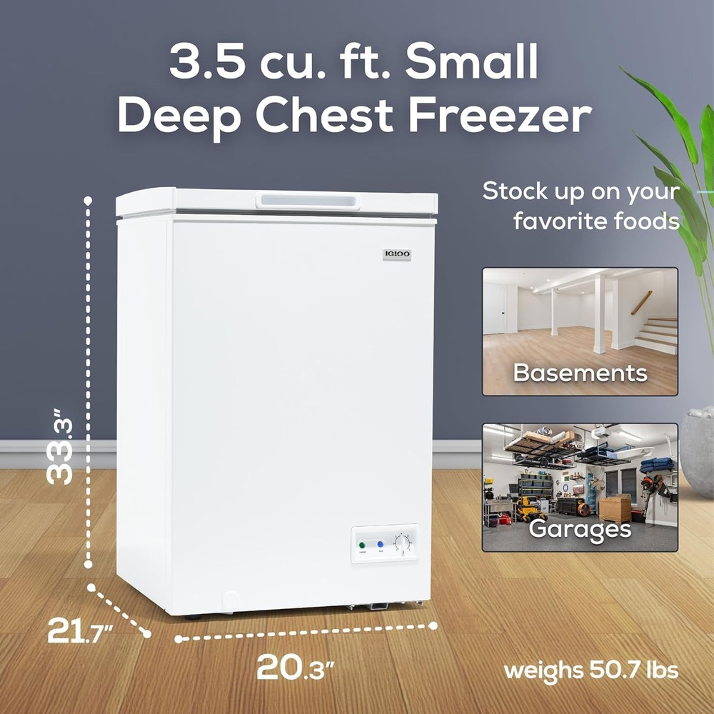 Compact Upright Freezer 3.5 Cu Ft with Removable Basket