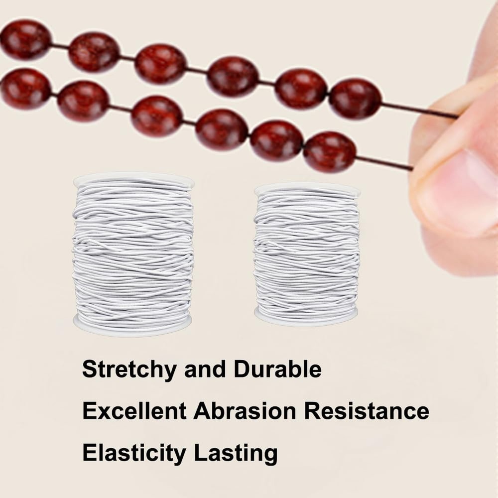 Stretchy String for Bracelets, 2 Rolls 1 mm Sturdy Elastic String Elastic Cor...