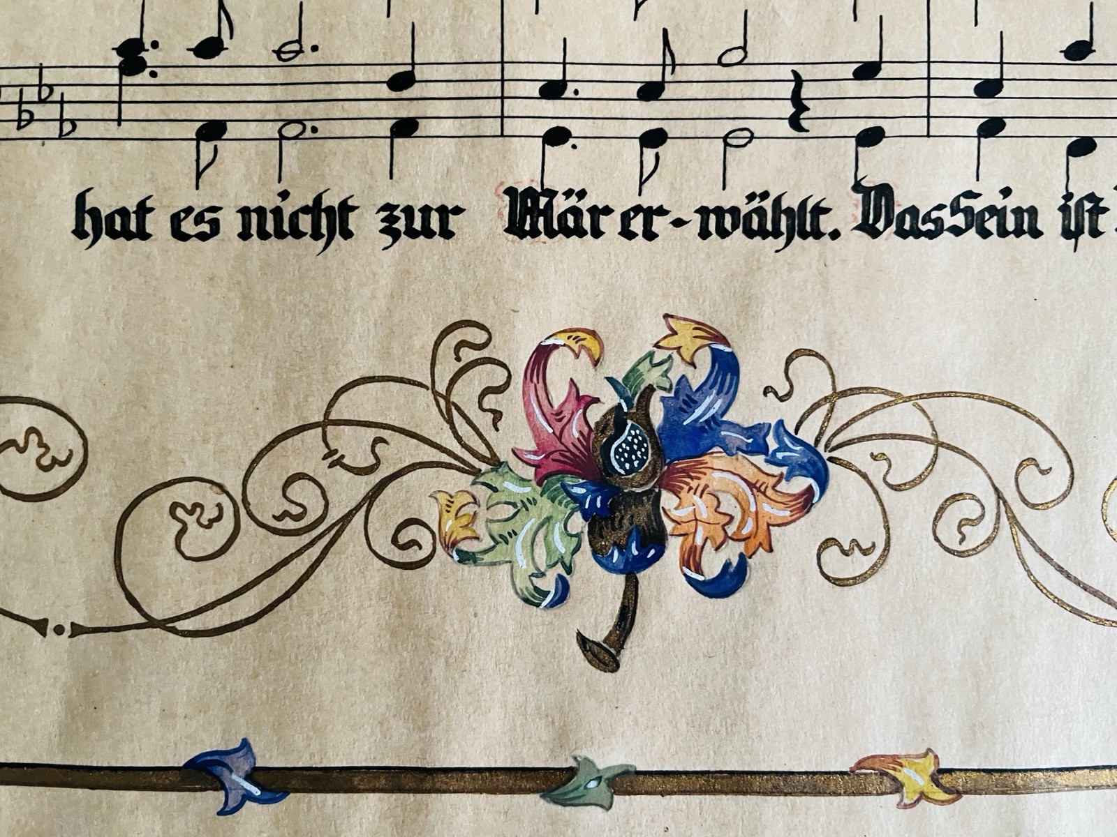 Antique Hand Illuminated Art “Die Himmelsymphonie” German Poem & Music Mebert