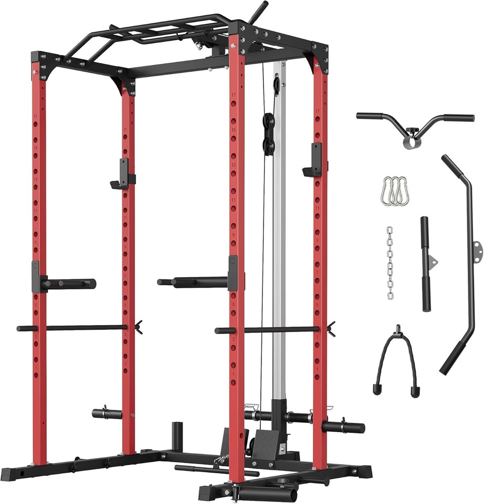 Power Cage 1200 LBS Multi-Function Power Rack with LAT Pulldown Seated Row