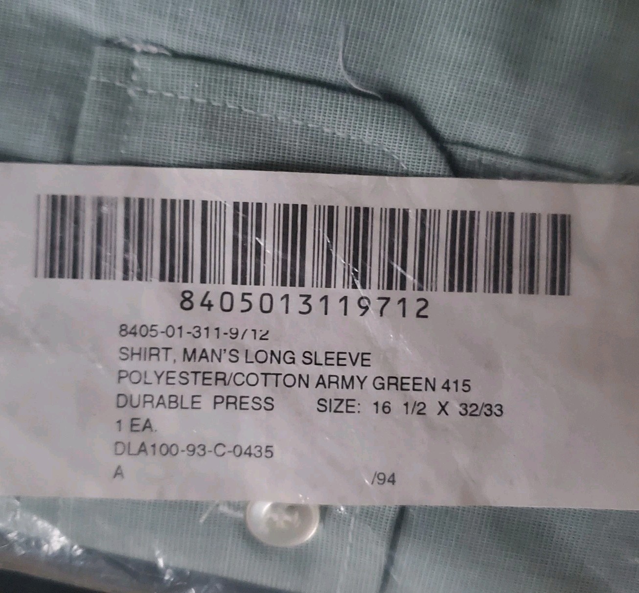 New '93 US Army Military Issue Uniform LS Shirt Epaulets 415-GR Men 16.5 x 32/33