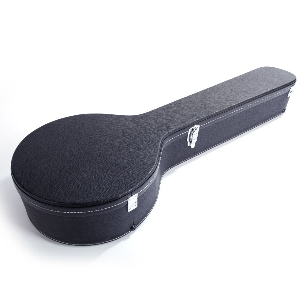 High-quality 5/6-String Microgroove Pattern Leather Wood Banjos Case Black