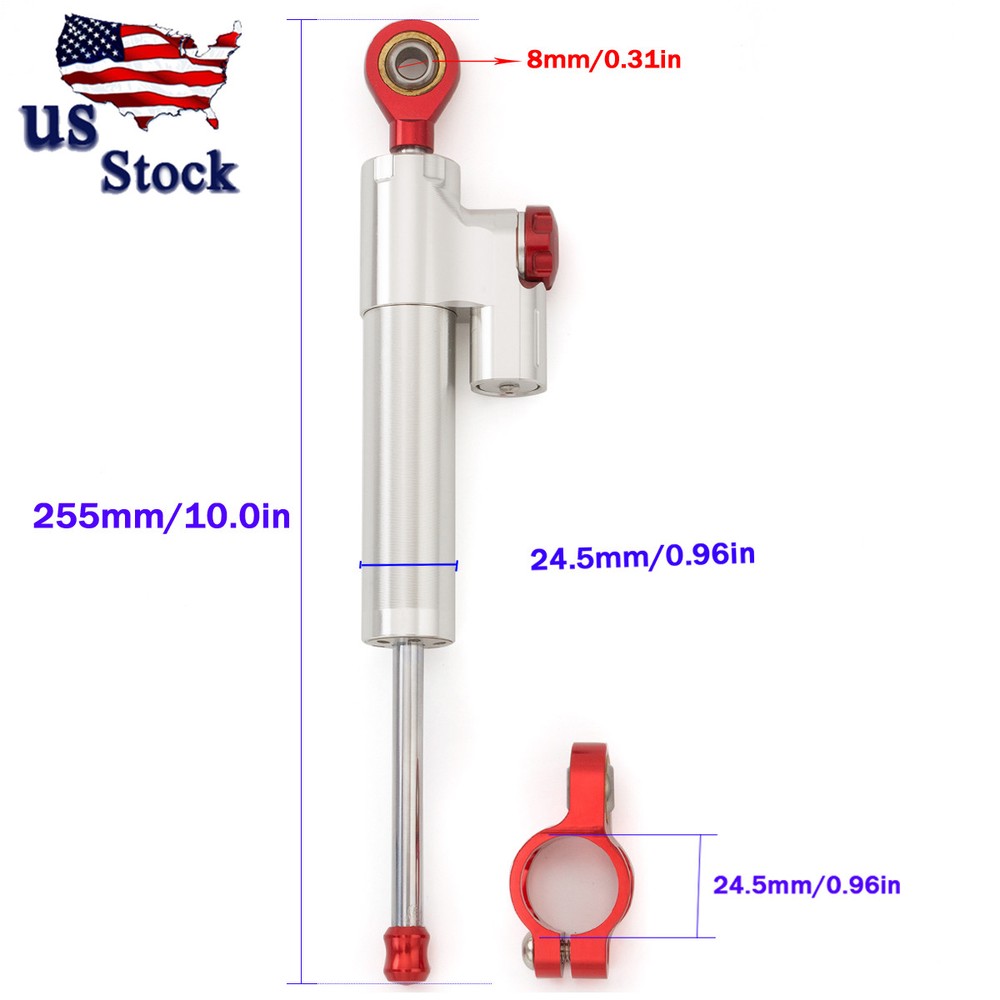 Motorcycle Universal CNC Adjustable Steering Damper Stabilizer Safety Silver&Red
