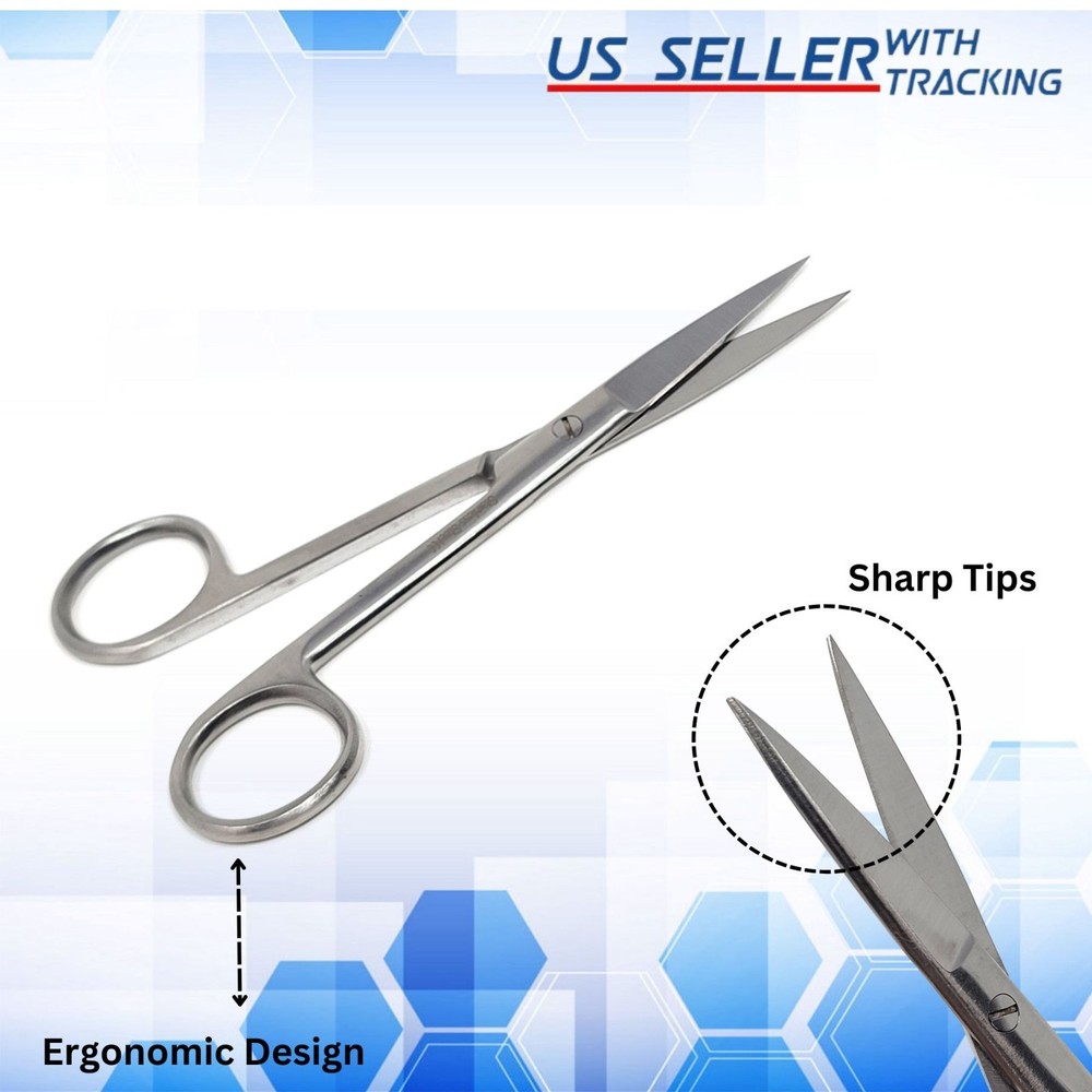 Operating Dissecting Surgical Scissors Straight 5.5" Sharp Edges Stainless.