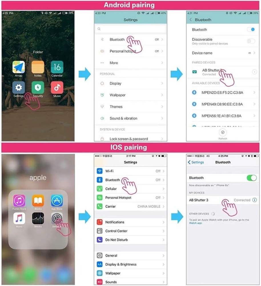 Wireless Camera Shutter Remote for Smartphones - Black, 30ft Range, Rechargeable
