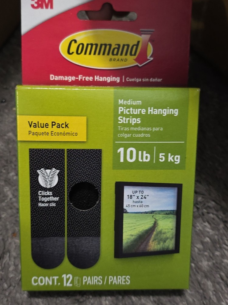 3M Command, 12 Pack, Medium, Black Picture Hanging Strips