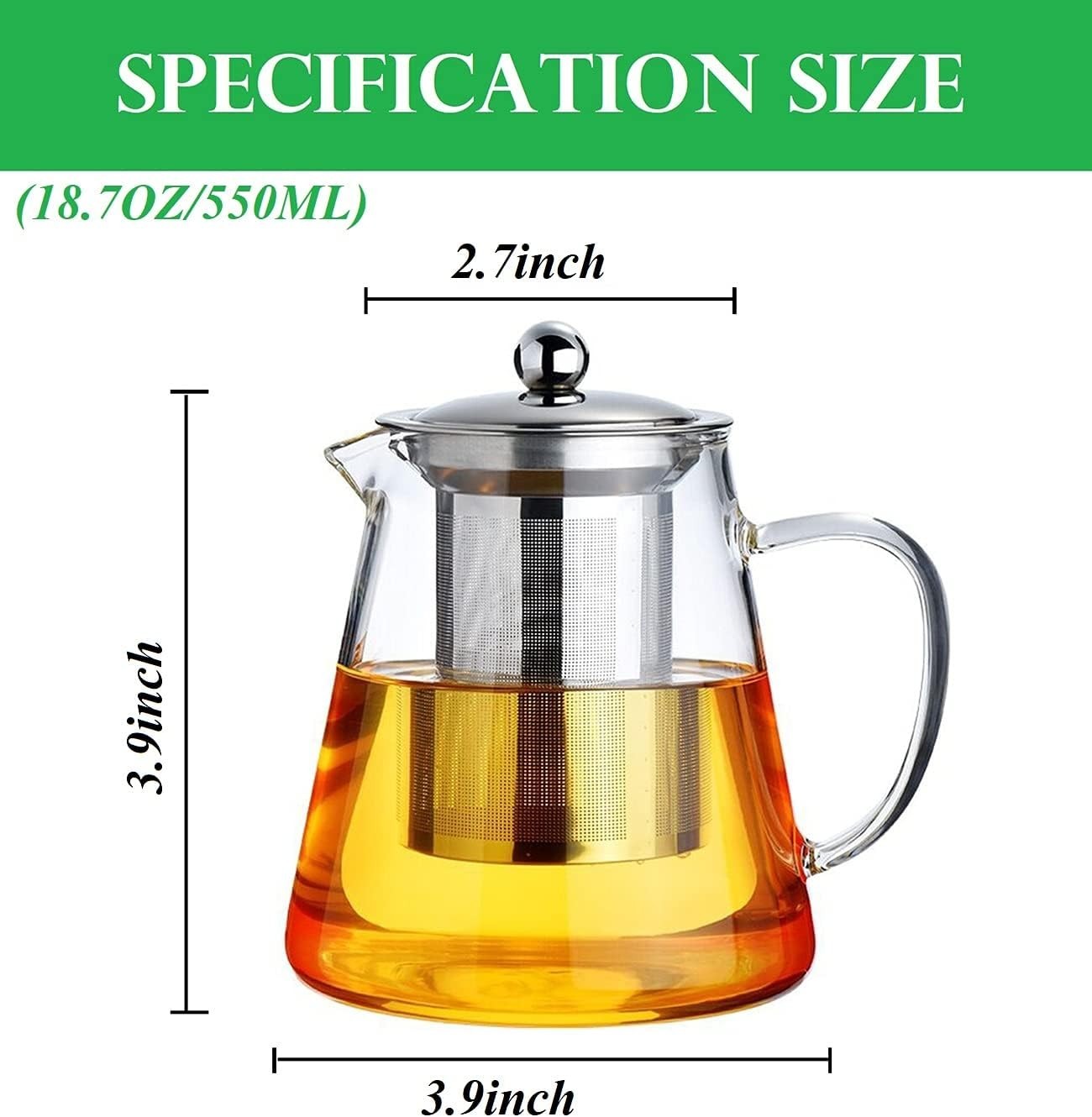Glass Teapot with Removable Infuser, Stovetop Safe Tea Kettle, Tea Diffuser