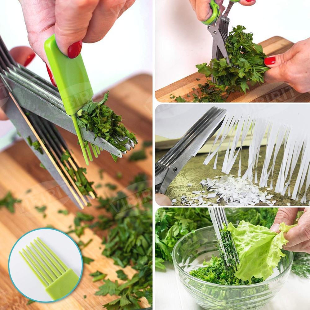 5 Blade Herb Scissors Set w/ Stripper & Peeler Kitchen Tool Kit