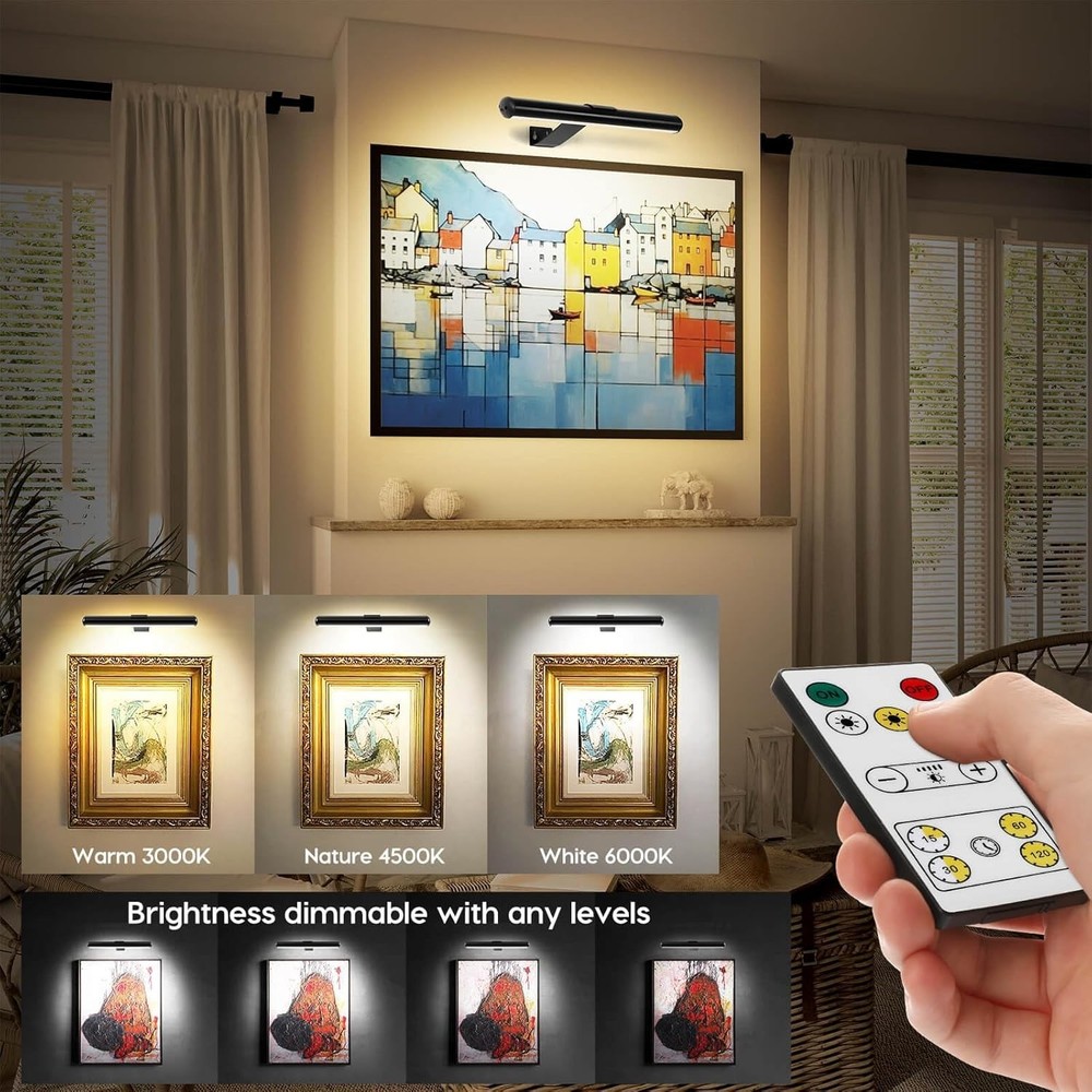 TINTINDOC Picture Light Battery,Brightness Dimmable Timer Setting,Rechargeable
