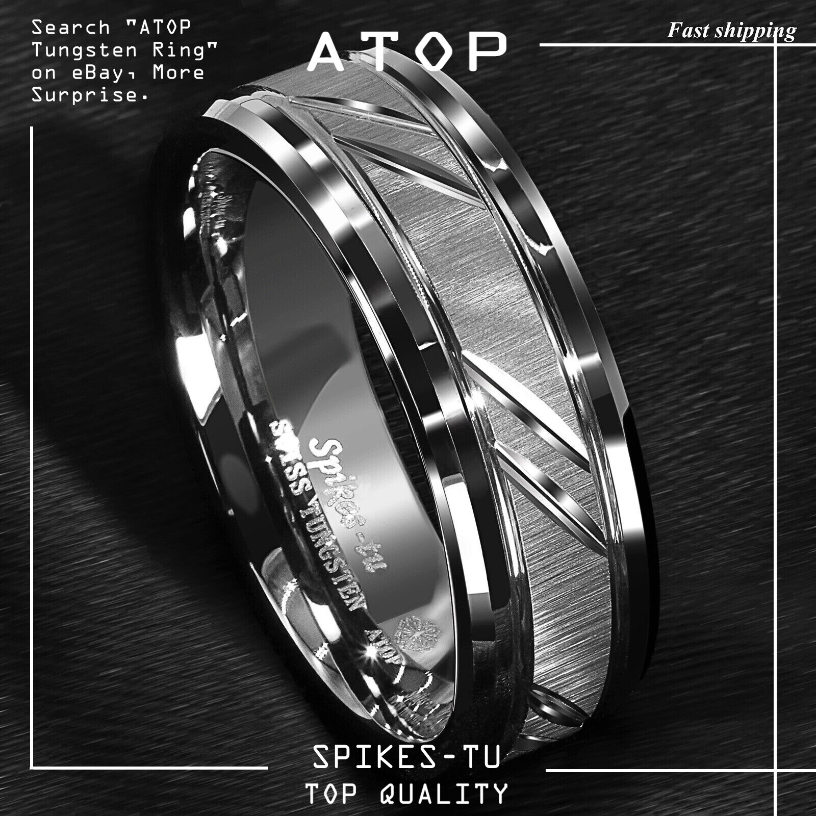 8/6mm Tungsten Carbide Ring Silver leaf New Brushed Style Bridal ATOP Jewelry