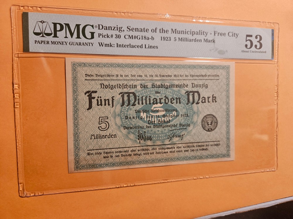 Danzig banknote PMG Au/UNC rare this nice