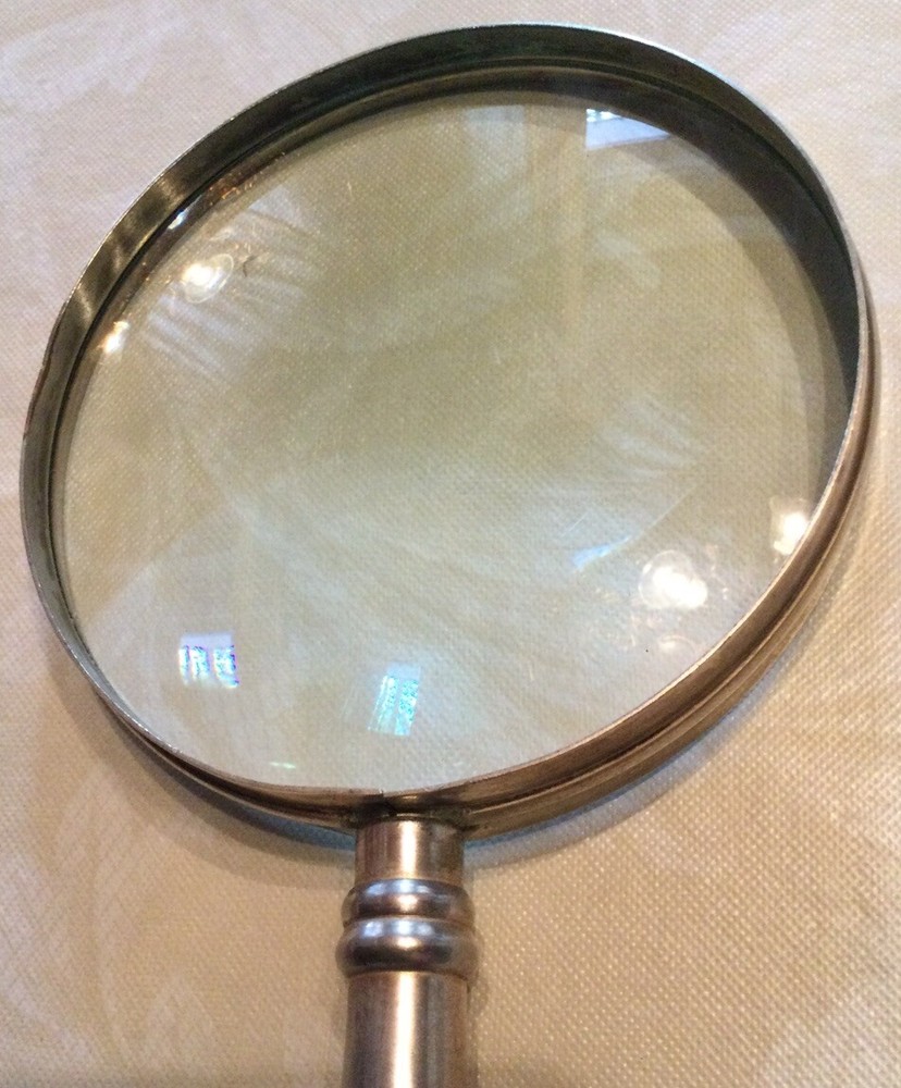 Large Silver-Plated Magnifying Glass 12 Inches Long, 4 Inch Diameter Glass
