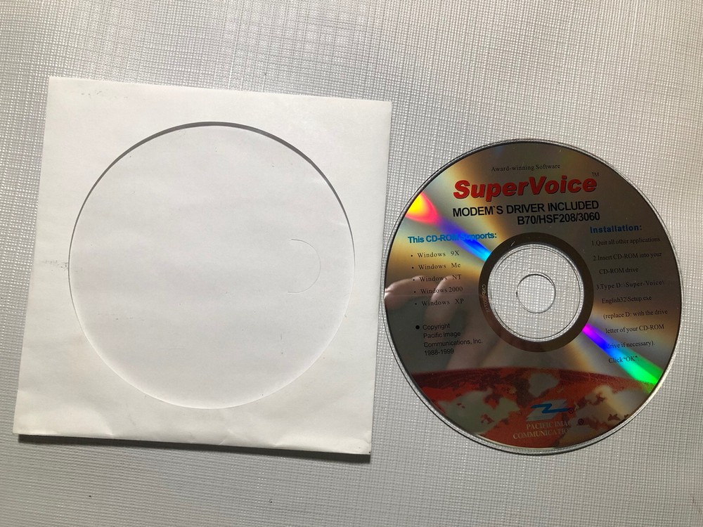 SuperVoice Software Windows XP Modem Driver Disc With Sleeve Award Winning CDROM