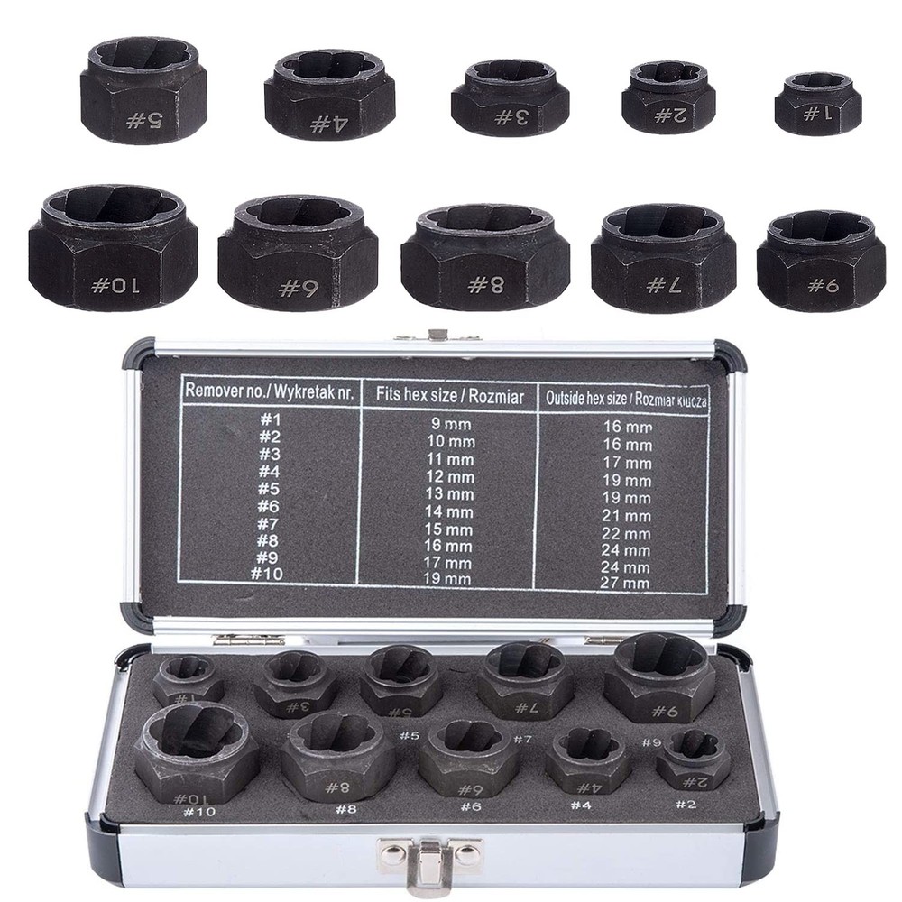 AConnet 10 Pieces Nut Remover Extractor Tool Easy Out Bolt Set,...