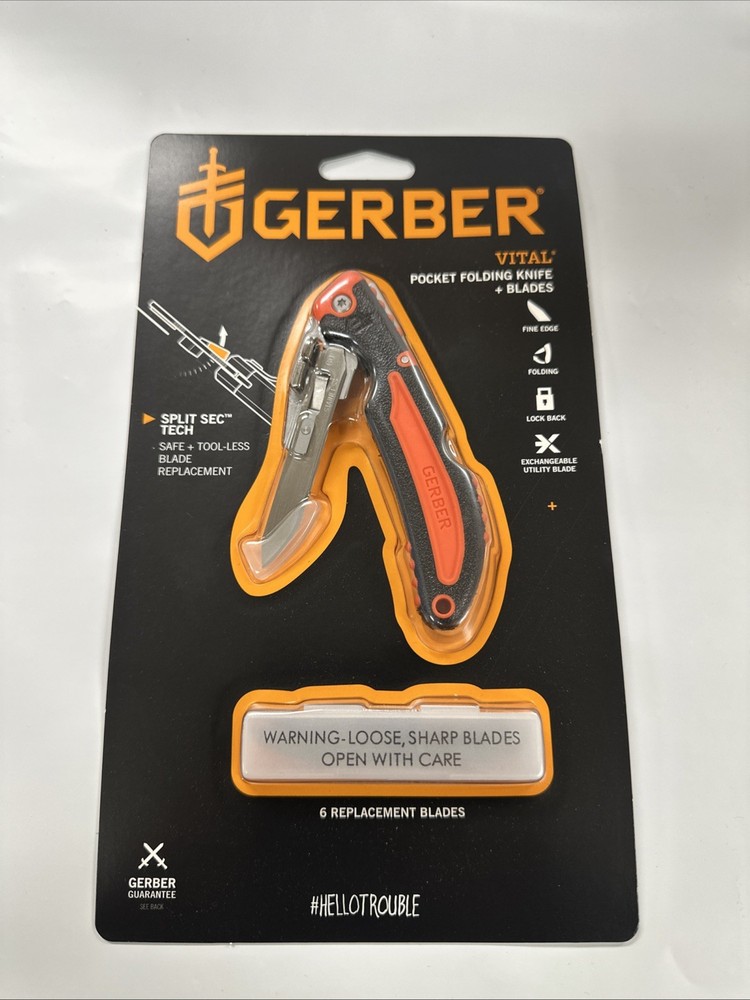 Gerber 31-002736N Vital Pocket Folding Knife, Rubber Handle and 6 Replaceable