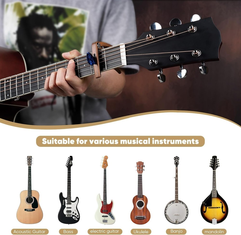 Lightning-Quick 6-String Capo & Picks - Perfect for Guitars, Ukuleles, Mandolins