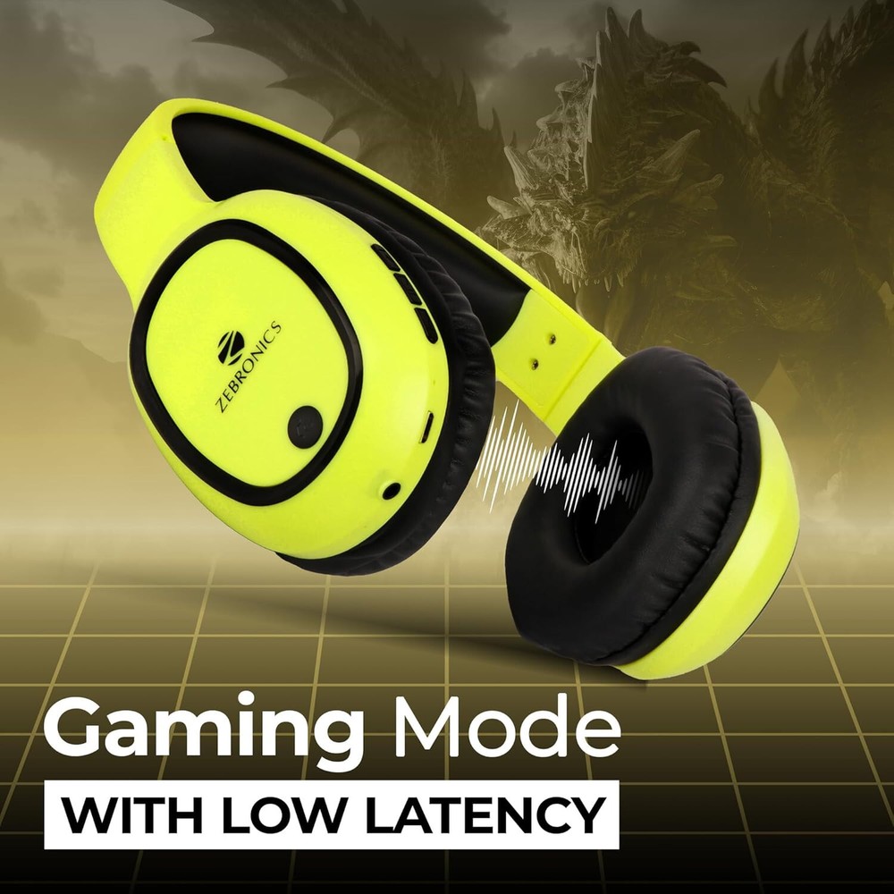 ZEBRONICS Thunder Bluetooth Wireless On Ear Headphone FM, mSD, 60hrs, Yellow,