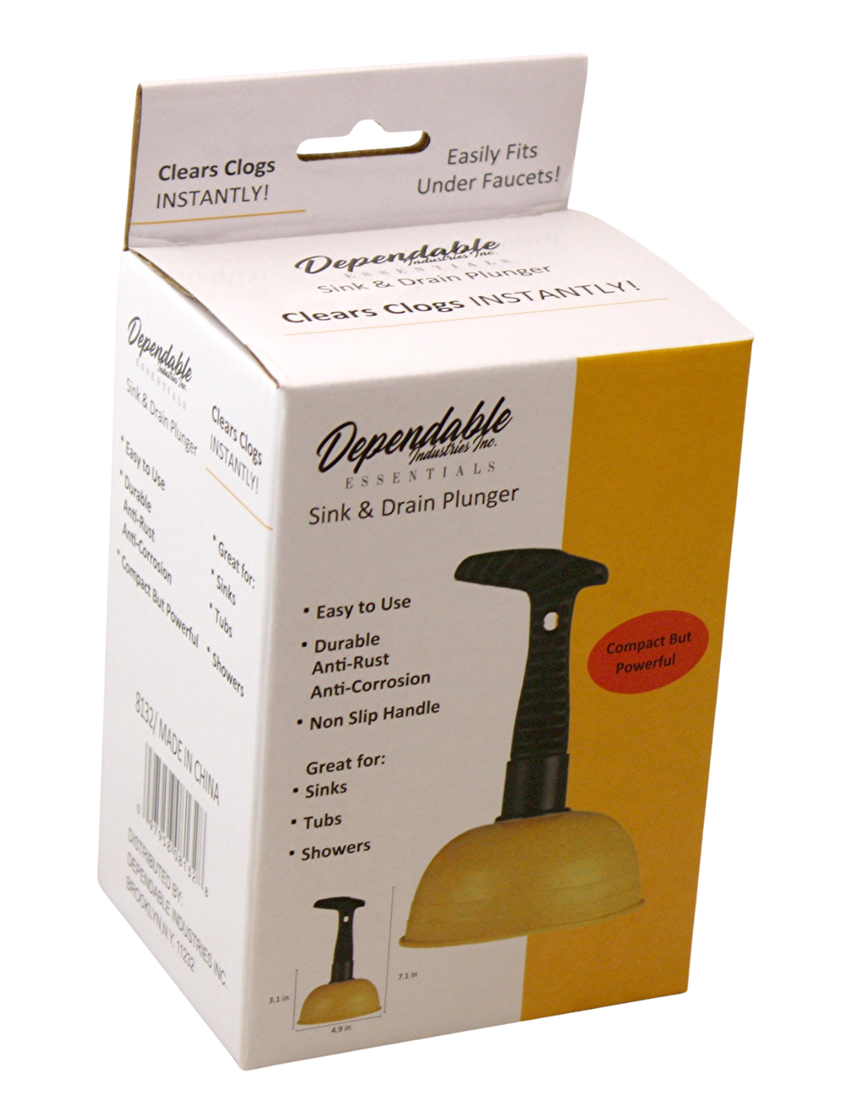 Mini Sink Plunger for Kitchen, Bathroom, and Shower Drains - Short Handle