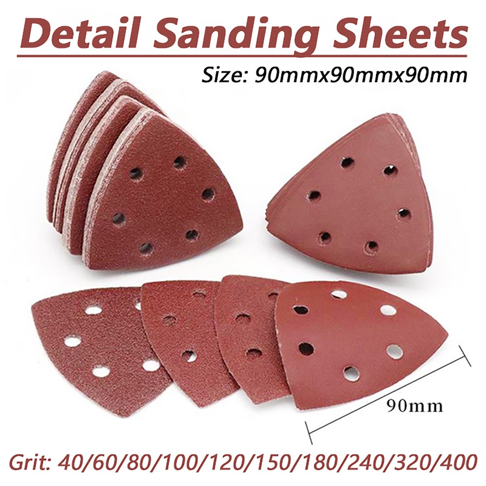 Hook and Loop 90mm Delta Sanding Sheets Triangular Detail Sandpaper Pads P40-400